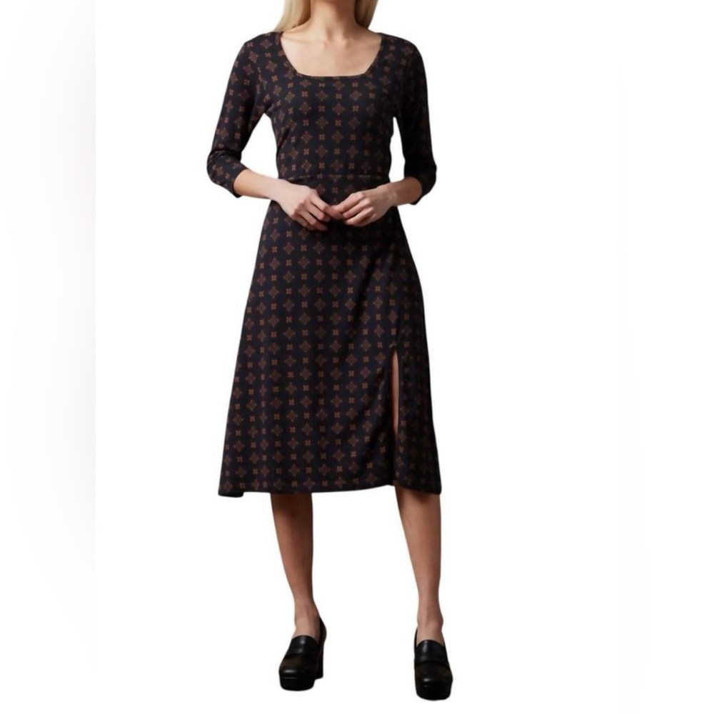 KNOWN SUPPLY 💯% Organic Cotton Elegant Black and Brown Patterned Dress NWOT